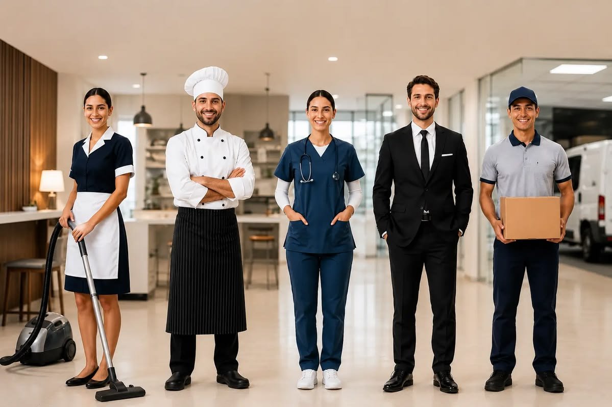 Hotel and restaurant staff wearing elegant hospitality service uniform – Uniformcraft Dubai